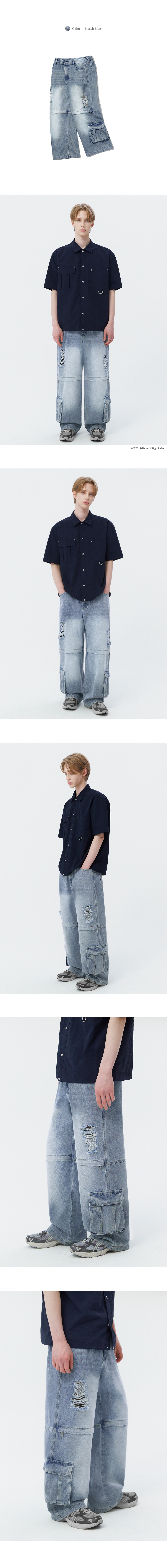 ★TRILLION★ Open knee cargo damage wide denim pants DESERT MUSINSA | TRILLION OpenNICAGO Damage Wide Denim Pants