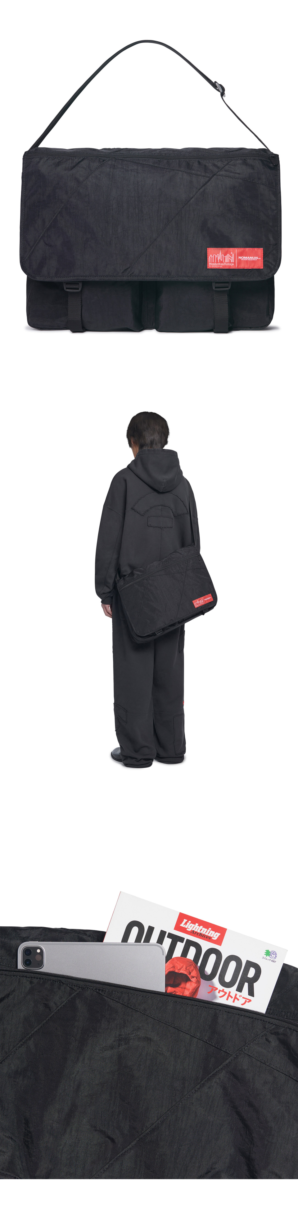 NM X MP EUROPA MESSENGER BAG (XL) WASHED BLACK