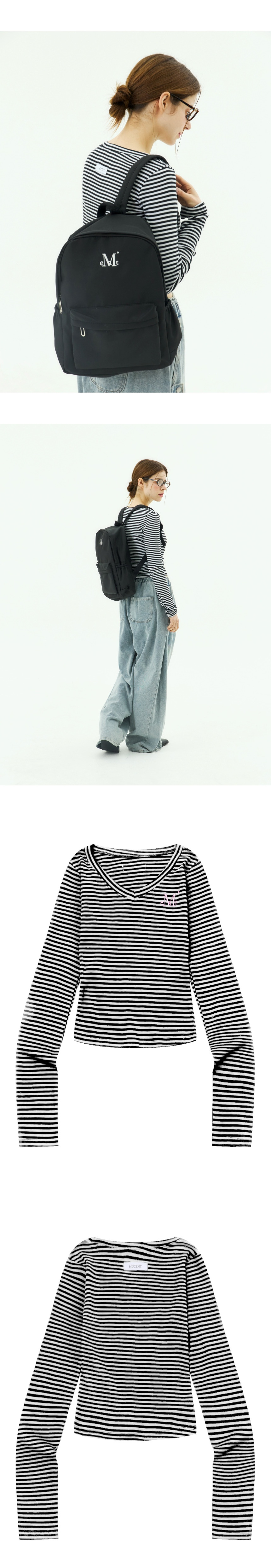 MUSINSA | MUCENT Emma V-neck Striped Long Sleeve T-shirt (2