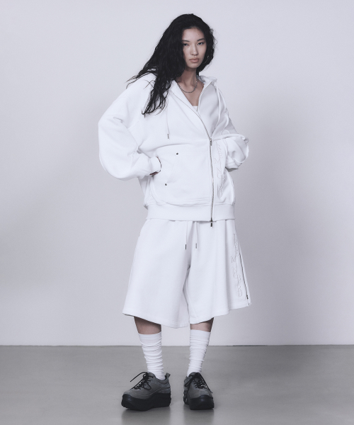 Zipper Finishing Sweat Hoodie Zip-up [ White ]