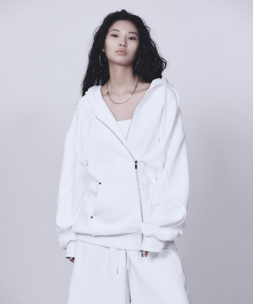 Zipper Finishing Sweat Hoodie Zip-up [ White ]