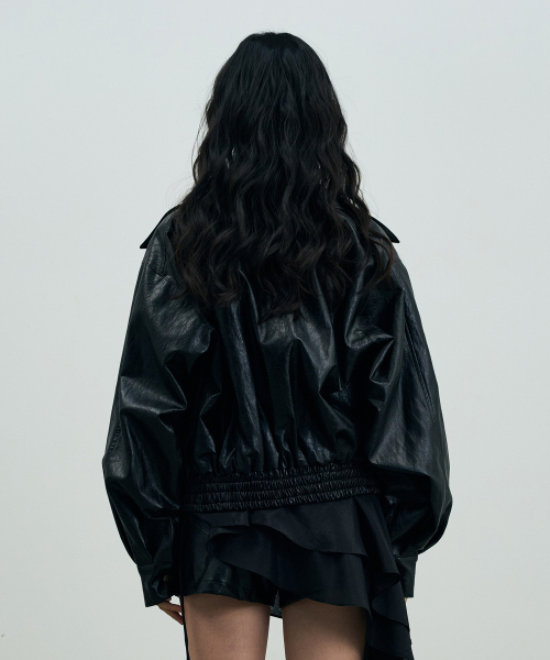 PAMELA LEATHER BOMBER JACKET / BLACK