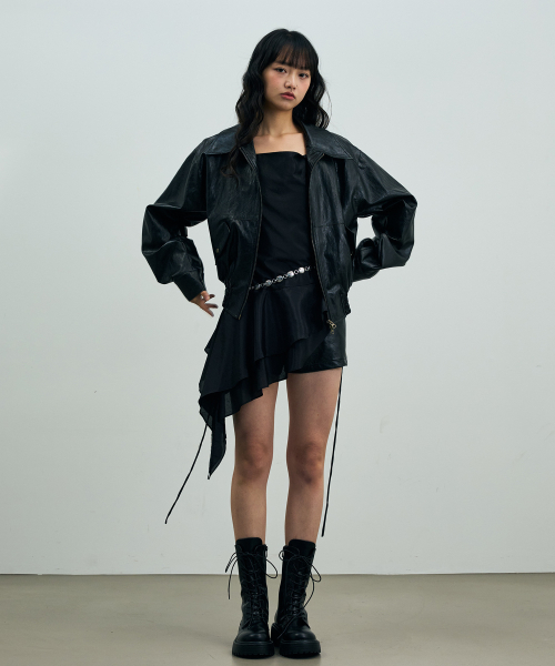 PAMELA LEATHER BOMBER JACKET / BLACK