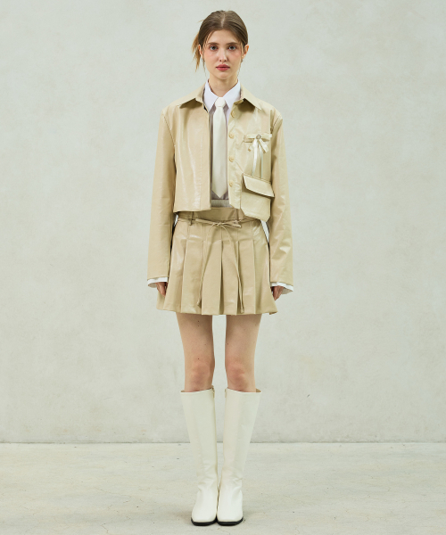 MOLLY LEATHER CROP JACKET / BEIGE