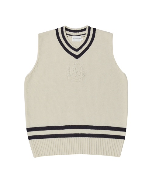 MUSINSA | BEYOND CLOSET Hand Knitting Preppy Logo V-Neck Wool Knit