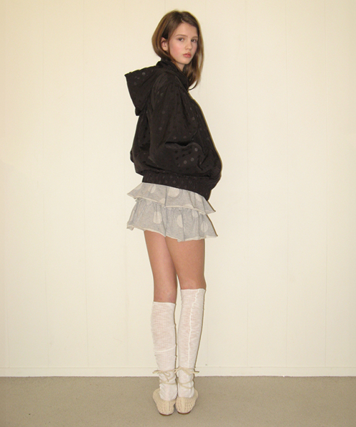 DOT PENDANT FRILL HOODIE WIND JUMPER BLACK