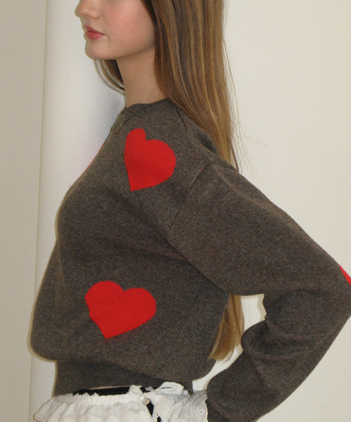 3 HEART JACQUARD PULLOVER KNIT BROWN