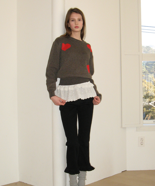 3 HEART JACQUARD PULLOVER KNIT BROWN