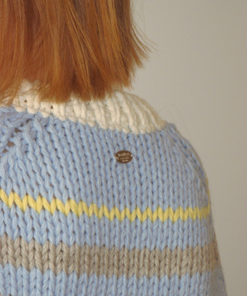 MULTI STRIPE SHORT SLEEVE KNIT SOFT BLUE