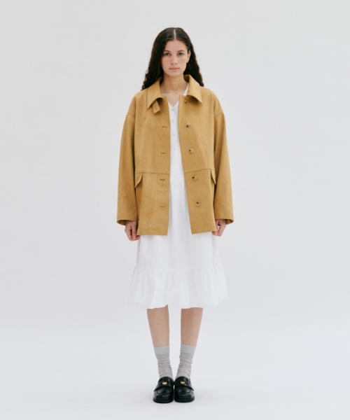 Замшевая однобортная куртка с карманами (Yellow Beige)