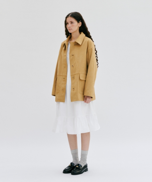 Замшевая однобортная куртка с карманами (Yellow Beige)