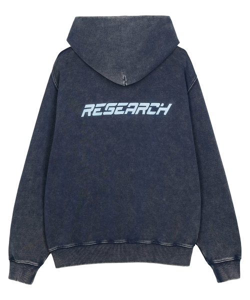 Pigment Washed Denim Applique Hoodie Navy