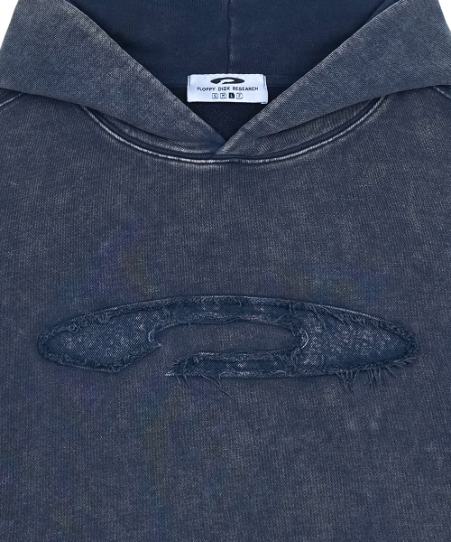 Pigment Washed Denim Applique Hoodie Navy
