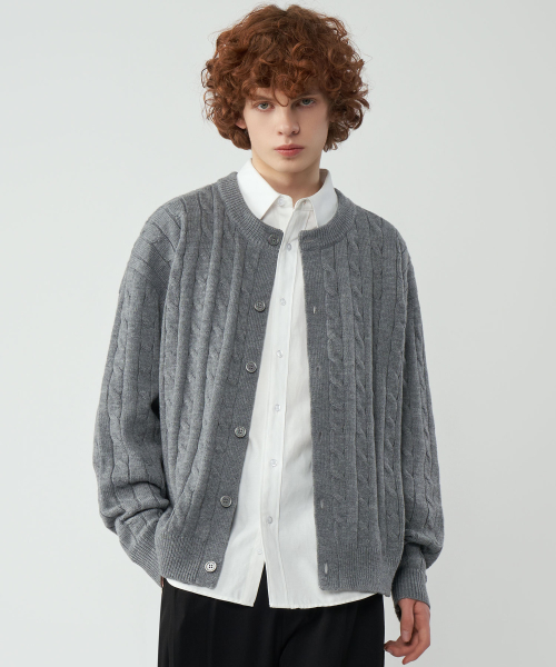 Oversized Fit Cable Round Knit Cardigan 4 Colors