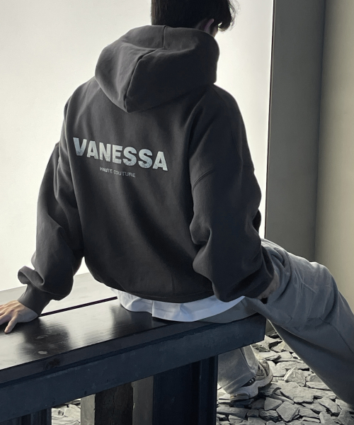 Плотное винтажное худи VANESSA с принтом (820г) - Charcoal