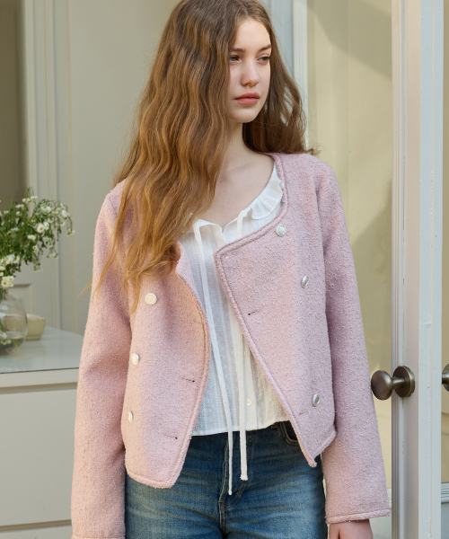 Aviv двубортный твидовый жакет (Pink)