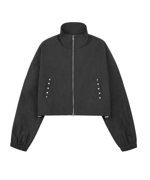 Rivet Embellished Nylon Jacket - Charcoal
