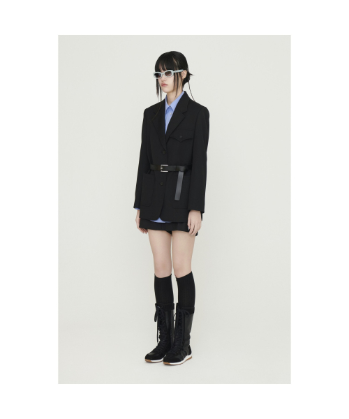 Back Slit Option Belt Single Jacket (black) LFJAS25210BKX