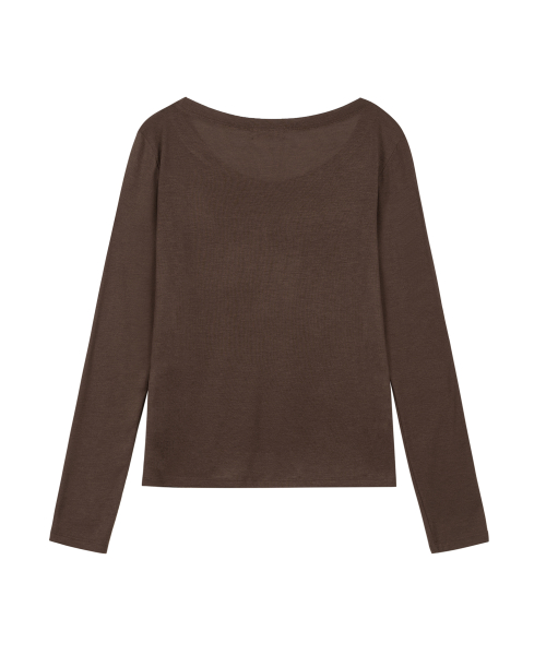 Front Slit Long Sleeve Top - Brown