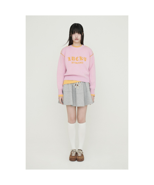 Reversible Lettering Round Neck Knit Pullover (pink) LFWAS25210PIX