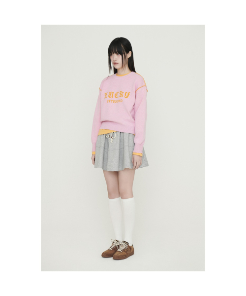 Reversible Lettering Round Neck Knit Pullover (pink) LFWAS25210PIX
