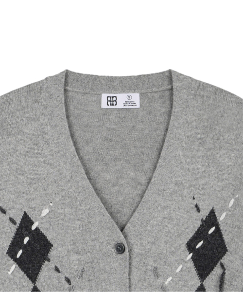 Argyle Stitch Knit Cardigan - Gray