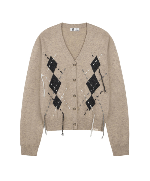 Argyle Stitch Knit Cardigan - Beige