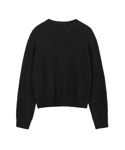 Argyle Punching Knit Cardigan - Black