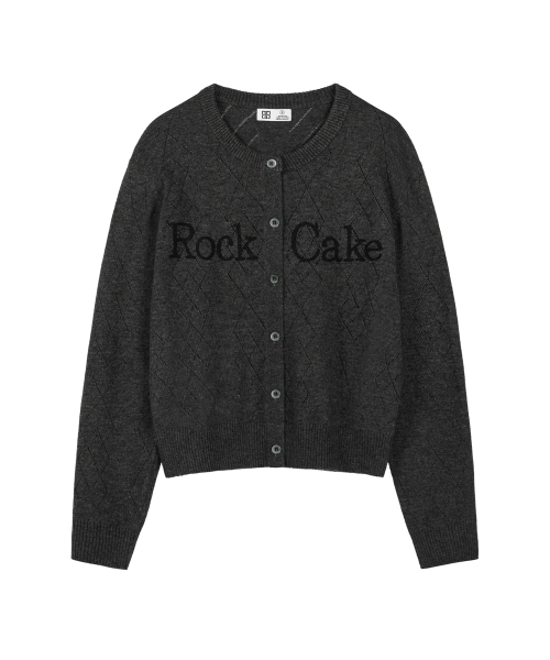 Argyle Punching Knit Cardigan - Charcoal