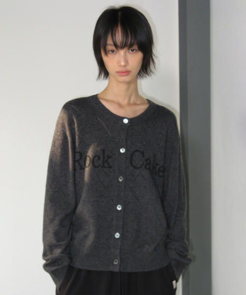 Argyle Punching Knit Cardigan - Charcoal