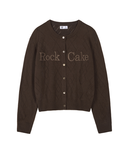 Argyle Punching Knit Cardigan - Brown