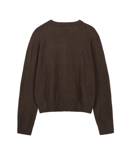 Argyle Punching Knit Cardigan - Brown