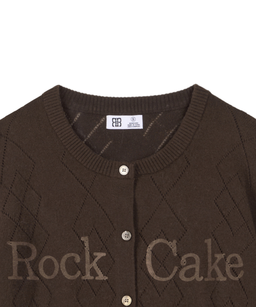 Argyle Punching Knit Cardigan - Brown