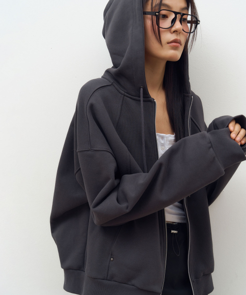 Stud Hoodie Zip-Up in Charcoal