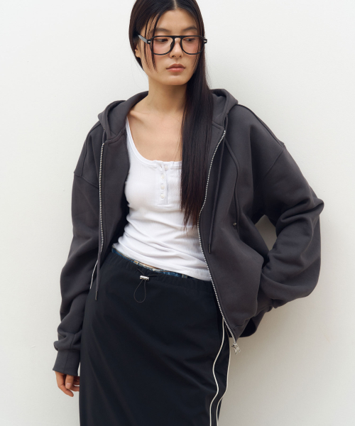 Stud Hoodie Zip-Up in Charcoal