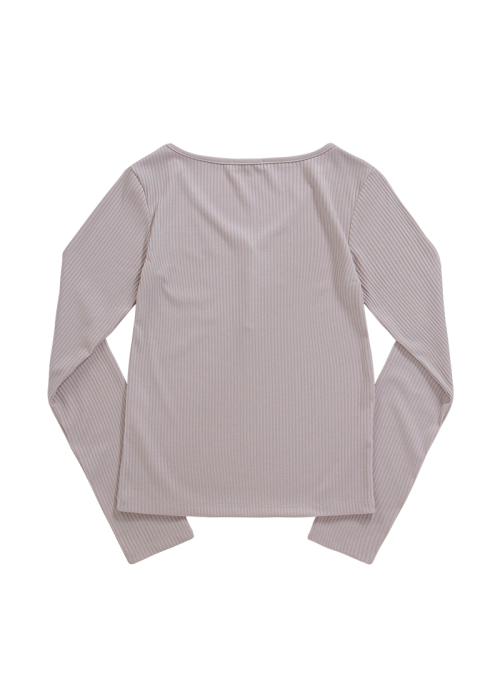 WISH RIBBED BUTTON TEE / PINK