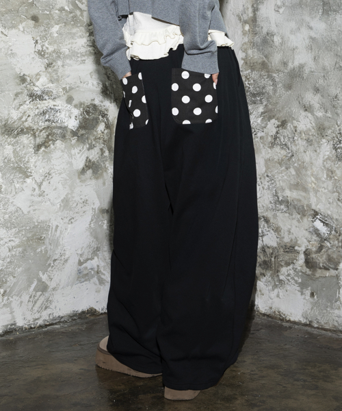 WXP024 dot pintuck sweat balloon pants (BLACK)