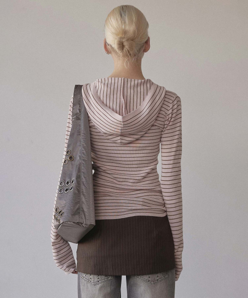 Knitted Stripe Hoodie Pink/Brown