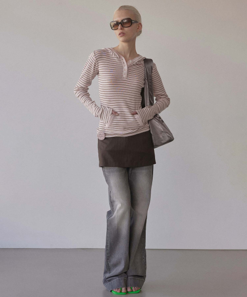 Knitted Stripe Hoodie Pink/Brown