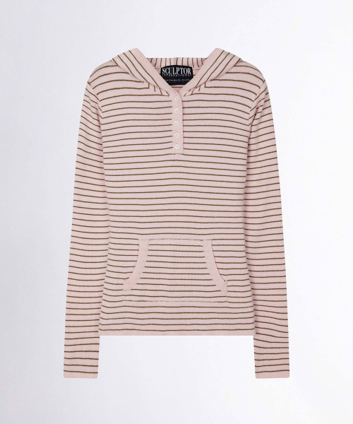 Knitted Stripe Hoodie Pink/Brown