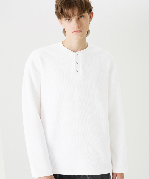 Вафельный лонгслив с кнопками Henley [White]