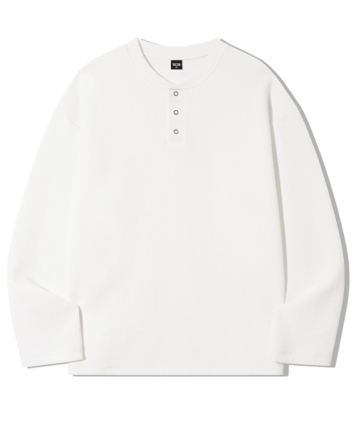Вафельный лонгслив с кнопками Henley [White]