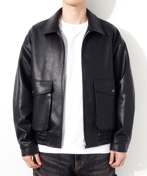 RG Synthetic Leather Pocket Jacket (Black)