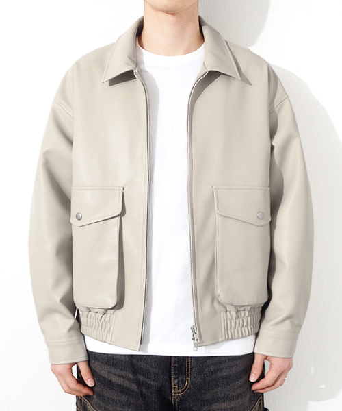 RG Synthetic Leather Pocket Jacket (Cream)