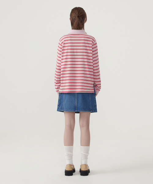 Женский длинный лонгслив регби в полоску Light Pink