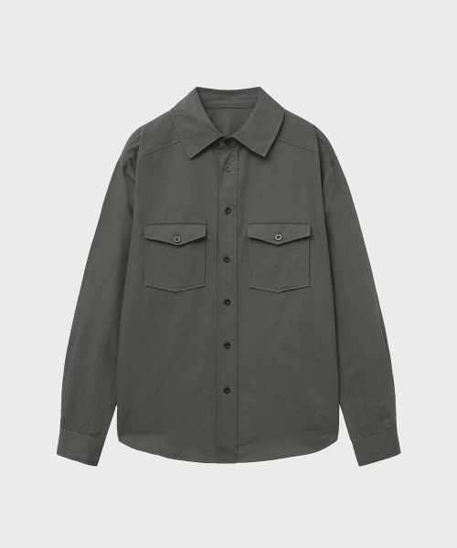 Свободная рабочая рубашка из льна и хлопка (Greyish Khaki)