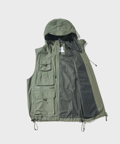 SAFARI HOOD VEST_L.GREEN
