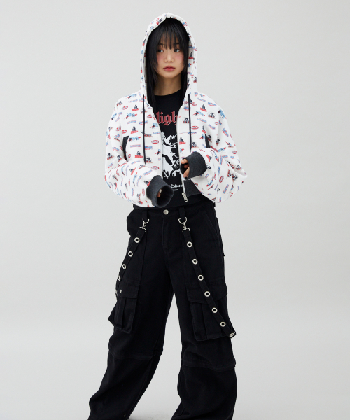 Худи на молнии LALA PATTERN HOODIE ZIP-UP WHITE BR2CJ005
