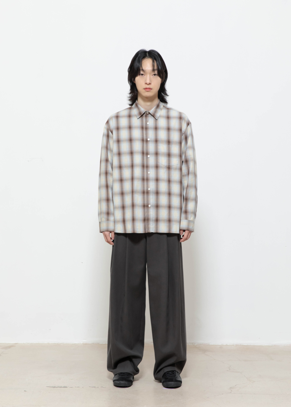 MUSINSA | BEGIN202 Ombre Check Shirt [Brown x Blue]