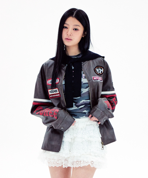 WAPPEN DETAIL BIKER JACKET BROWN